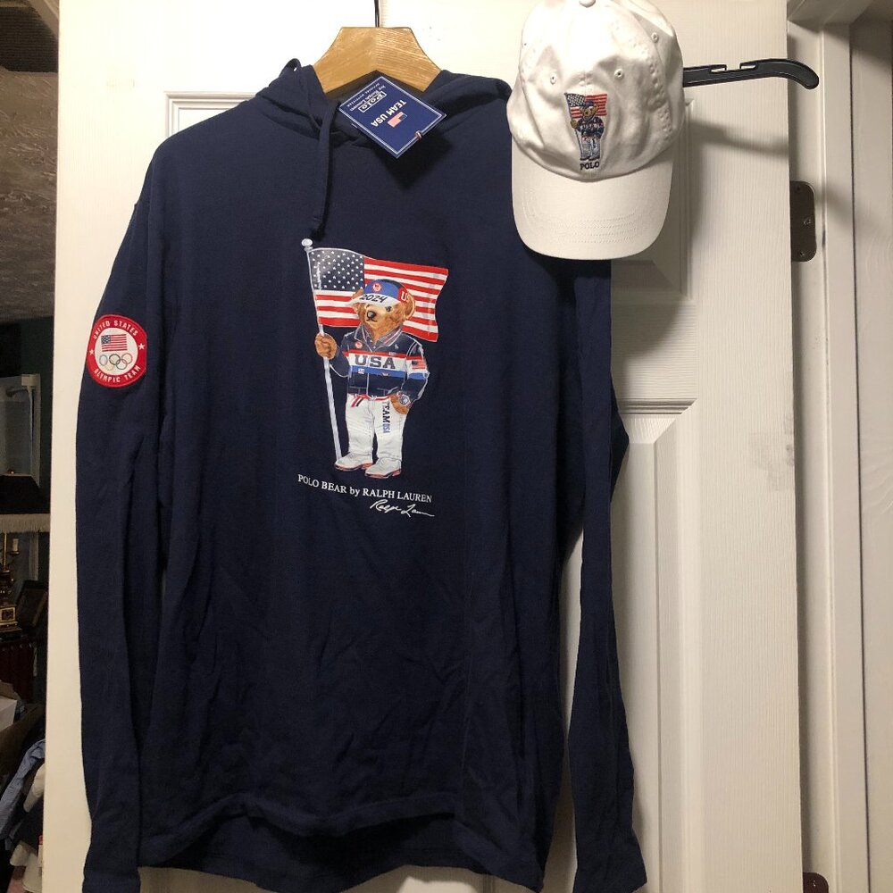 polo ralph lauren team usa 2024 men's new cotton hoodie and hat size: L